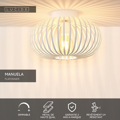 Lucide MANUELA - Plafonnier - Ø 39,5 cm - 1xE27 - Blanc